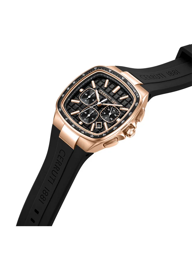 شيروتي 1881 Casale Black Dial Silicone Strap Chronograph Watch for Men, 42mm